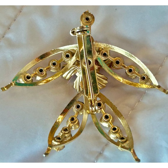 Vintage Gold Tone Rainbow Aurora Borealis Crystal Rhinestone Floral Brooch Pink - Picture 7 of 11